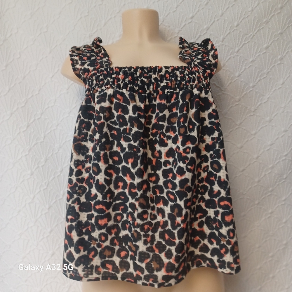 Who What Wear Black and Brown Leopard Print Women Blouse Size M